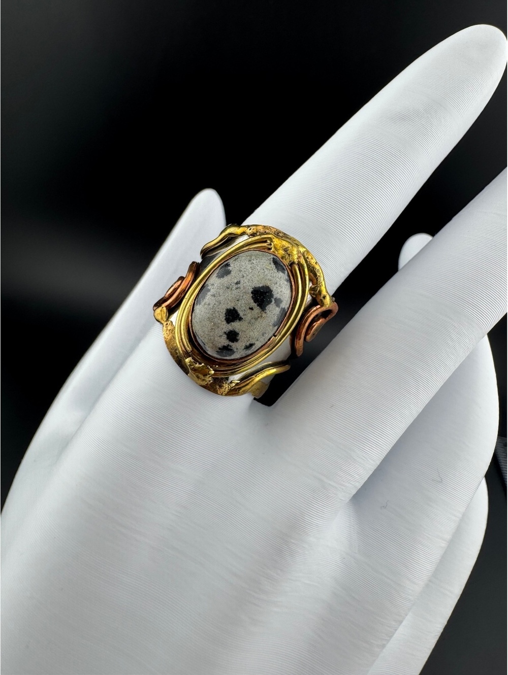Mixed Metal and Dalmatian Jasper Stone Ring